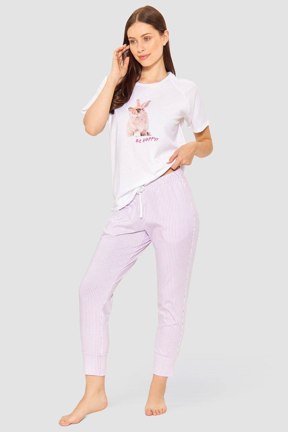 Rösch 7/8-Hose im Streifendruck Rosa-Blau Baumwolle/Elasthan Nur noch ein Tag übrig