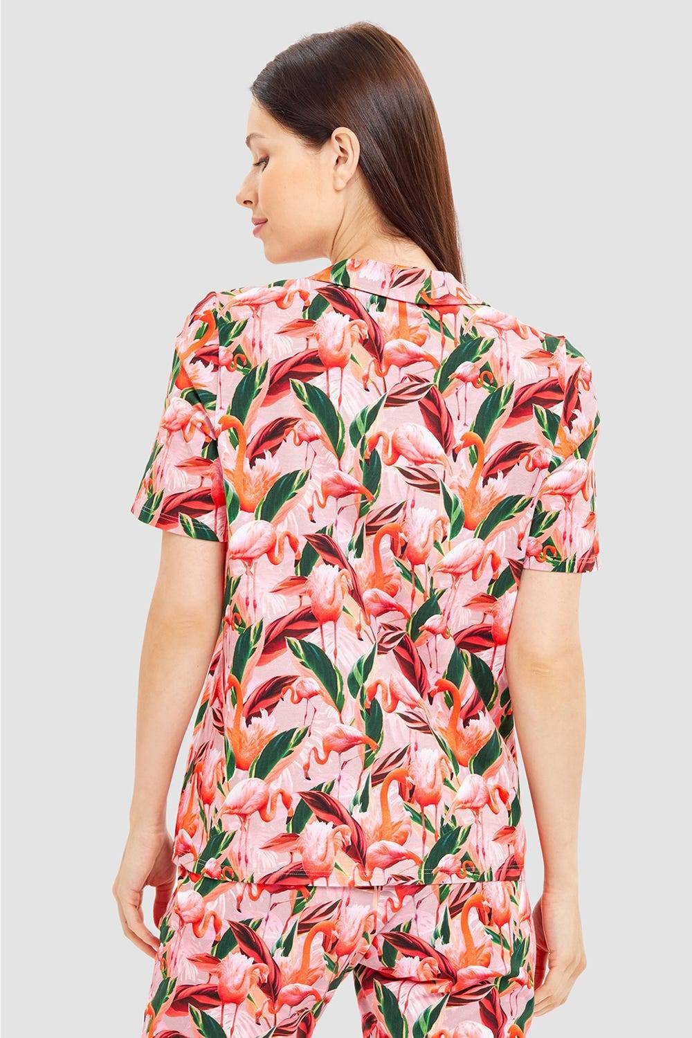 Rösch Pyjamashirt im Flamingo-Druck Baumwolle/Elasthan Im Verkauf