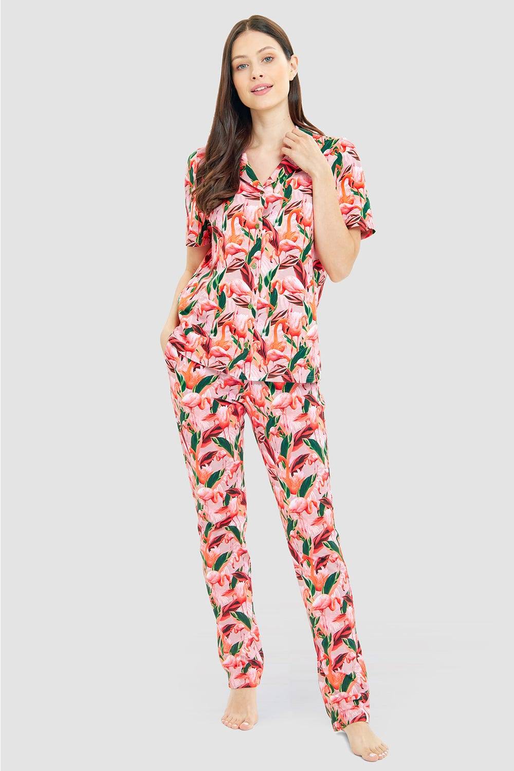 Rösch Pyjamashirt im Flamingo-Druck Baumwolle/Elasthan Im Verkauf