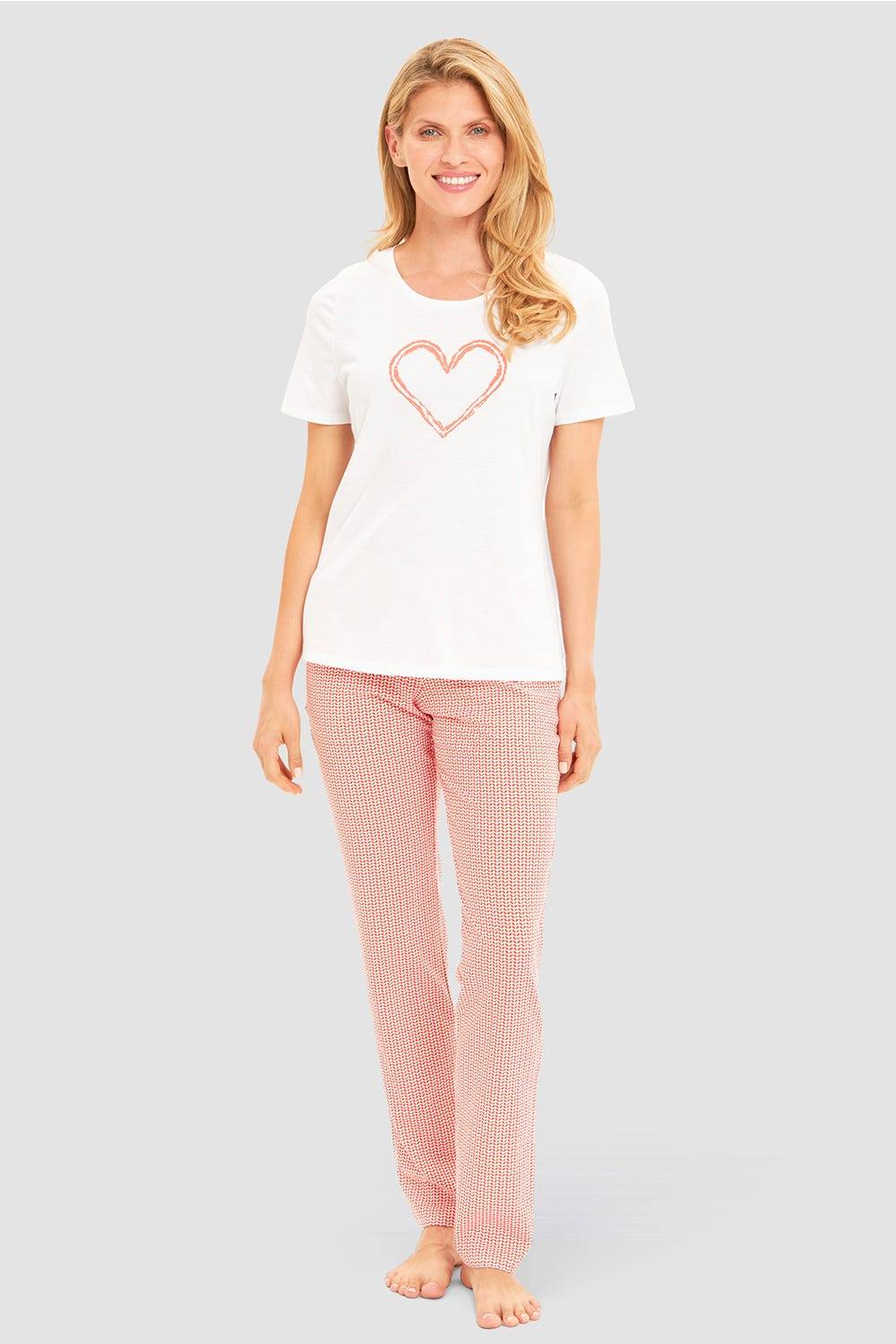 Rösch Pyjamashirt mit Motivdruck Herz 100% Baumwolle Outlet
