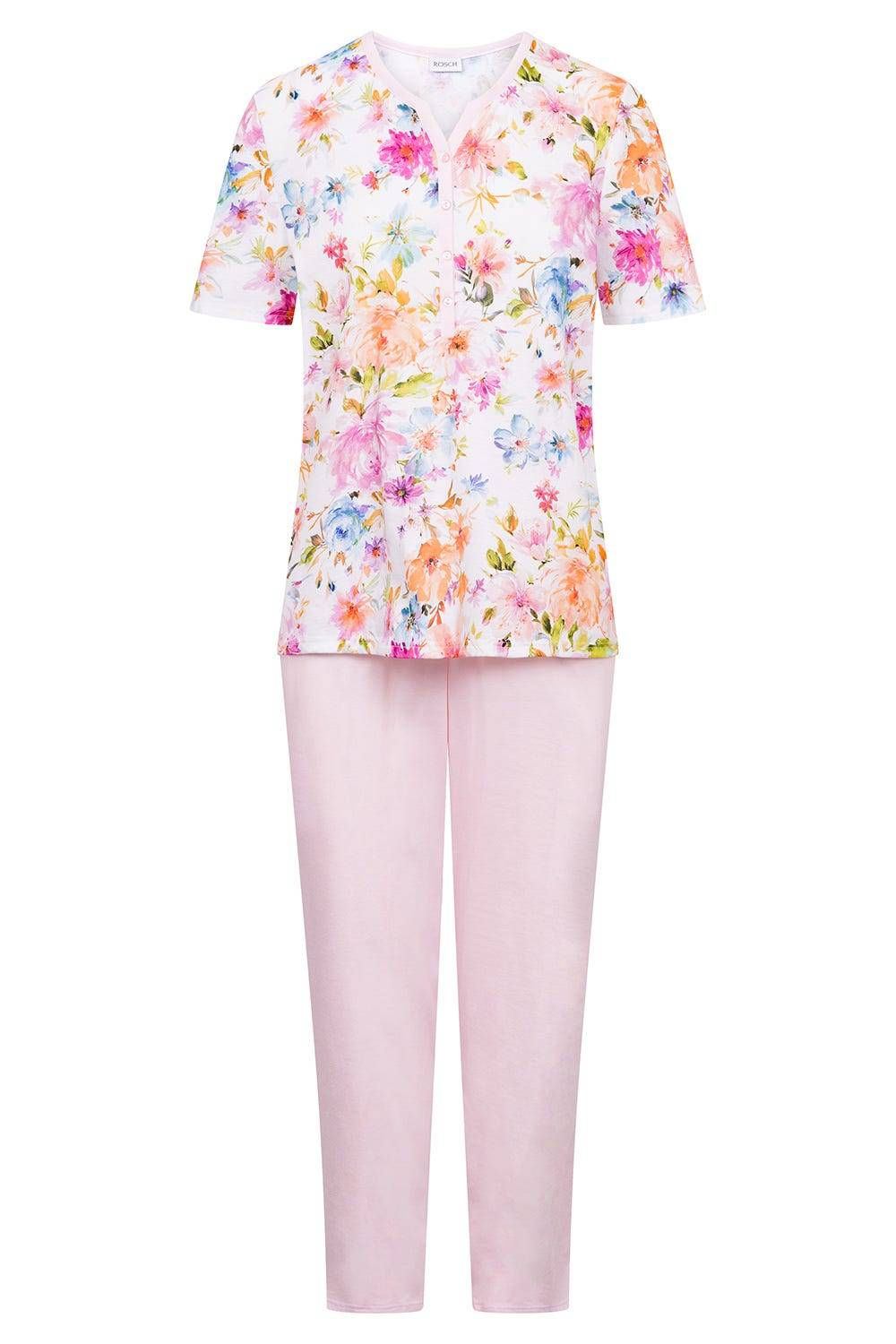 Rösch Pyjama im Blütendruck rosa romantisch 100% Baumwolle Schlussverkauf