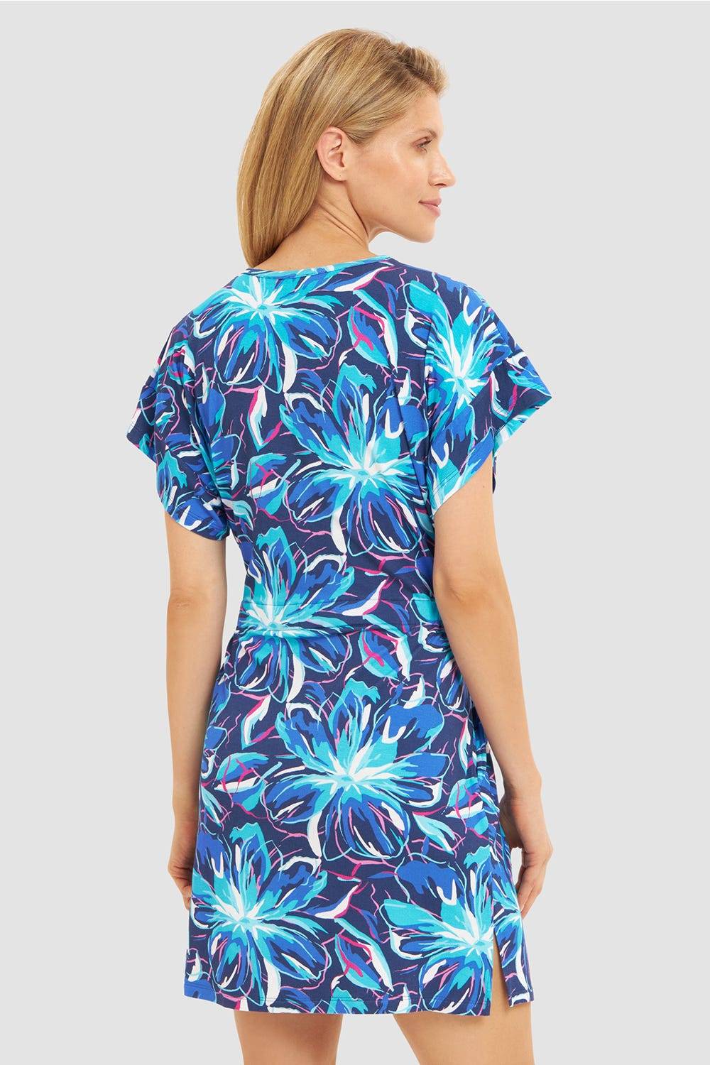 Rösch Strandkleid Kurzarm im Blumendruck Neonfarben zum Binden Baumwolle/Elasthan Limitierter Zeitrabatt