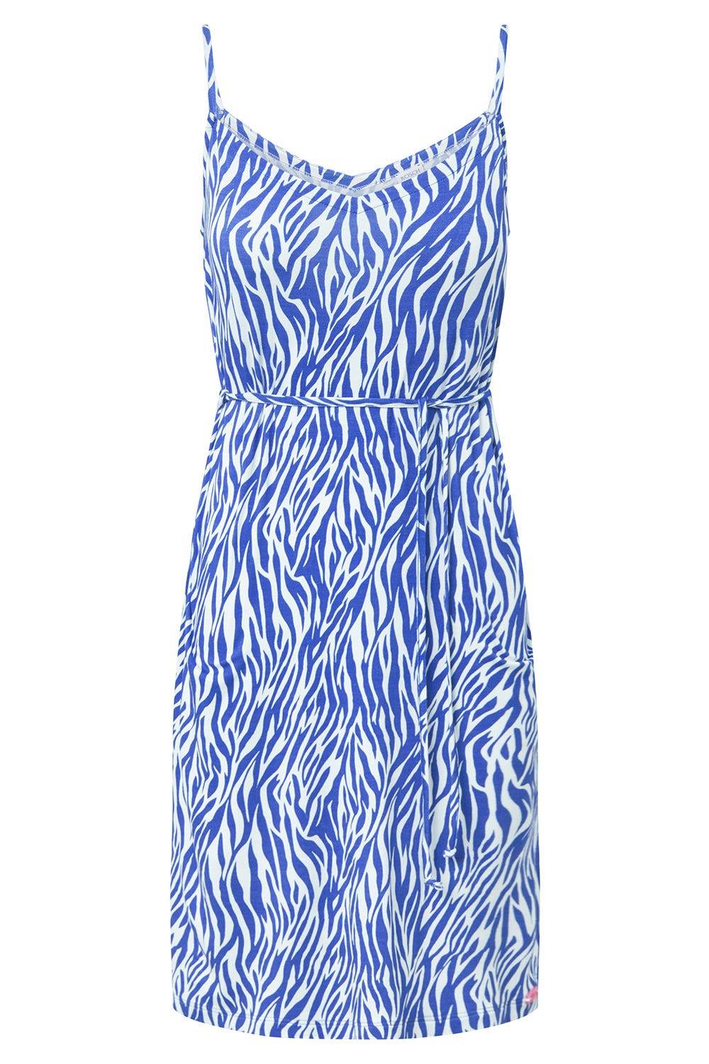 Rösch Strandkleid im modernen Zebradruck Blau-Weiß Spaghetti-Träger Viskose/Elasthan Rabatt