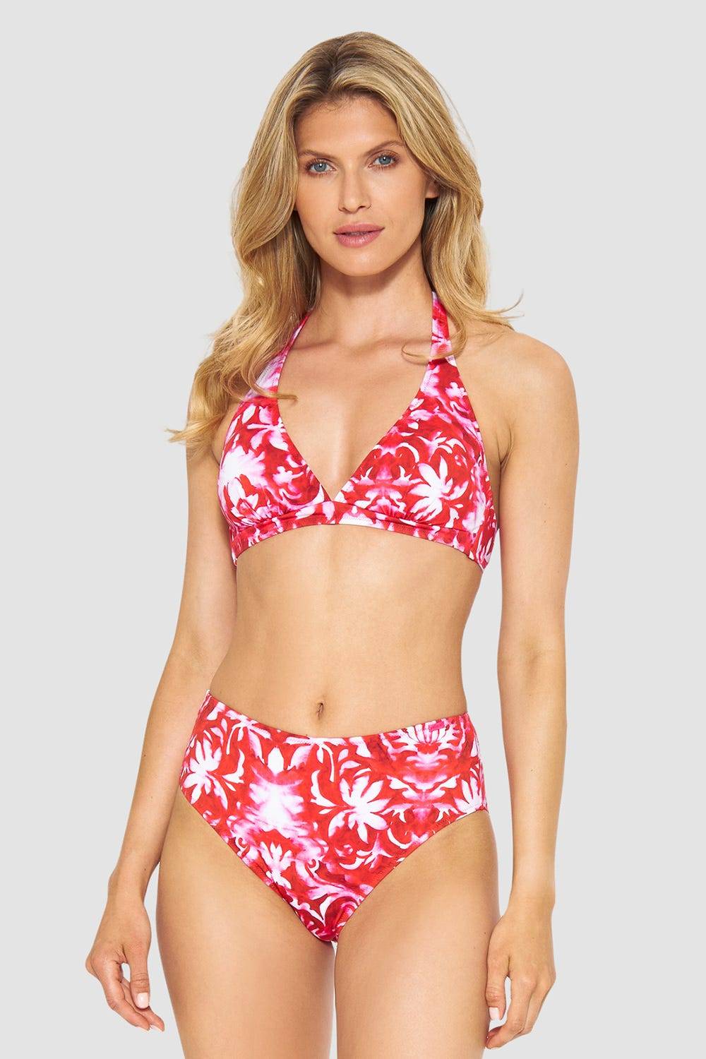 Rösch Bikini-Hose Neckholder im Ornament-Druck Rot-Weiß hoher Taillenausschnitt Black Friday