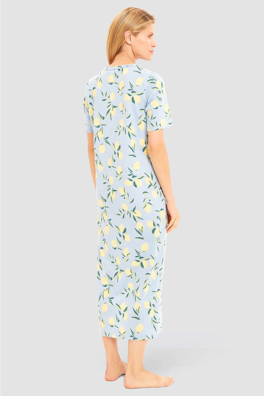 Rösch Nachtkleid im Zitronendruck Maxilänge sommerlich 100% Baumwolle Kostenlose Rückgabe