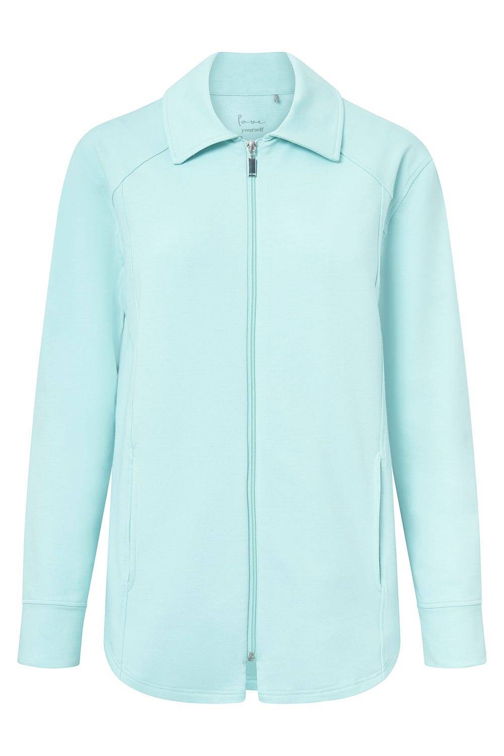 Rösch Sweatjacke mit Ziernähten Türkisblau Baumwolle/Elasthan Discount Store für neue Produkte