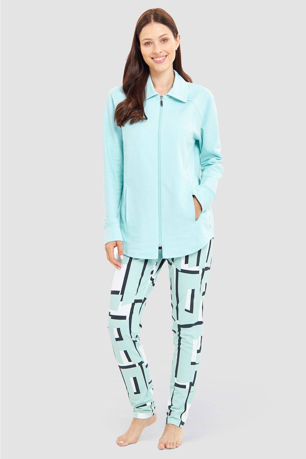 Rösch Sweatjacke mit Ziernähten Türkisblau Baumwolle/Elasthan Discount Store für neue Produkte