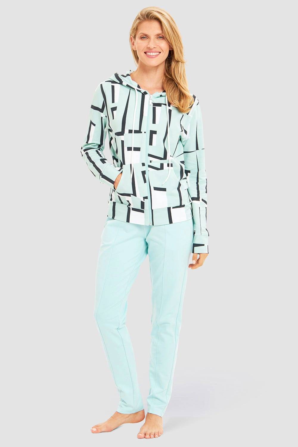 Rösch Sweatjacke im Letter-Print Türkis Baumwolle/Elasthan Nur noch ein Tag übrig