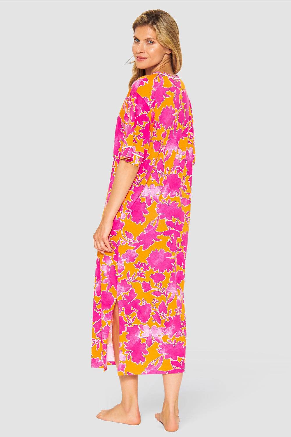 Rösch Nachtkleid im floralen Druck Orange-Pink Tunika-Style Maxi-Länge Baumwolle/Modal Speichern exportieren