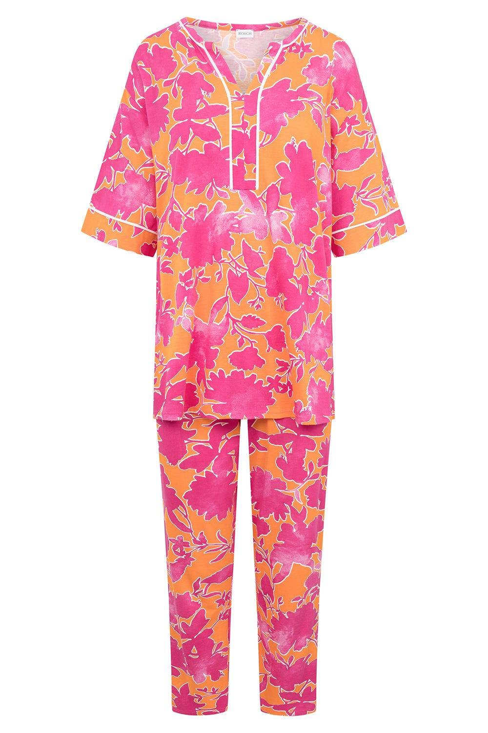 Rösch Pyjama im floralen Druck Orange-Pink Tunika-Style Baumwolle/Modal Black Friday Preise