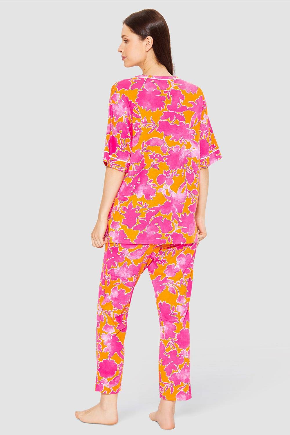 Rösch Pyjama im floralen Druck Orange-Pink Tunika-Style Baumwolle/Modal Black Friday Preise