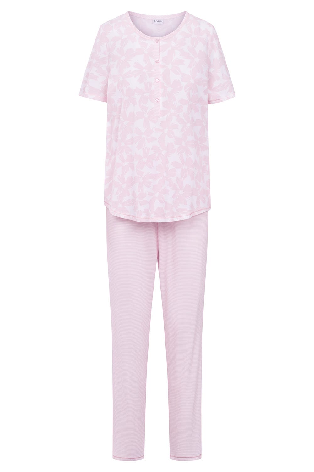 Rösch Pyjama im Muster-Mix Blumen Streifen Rosa 100% Baumwolle 50% Rabatt für begrenzte Zeit