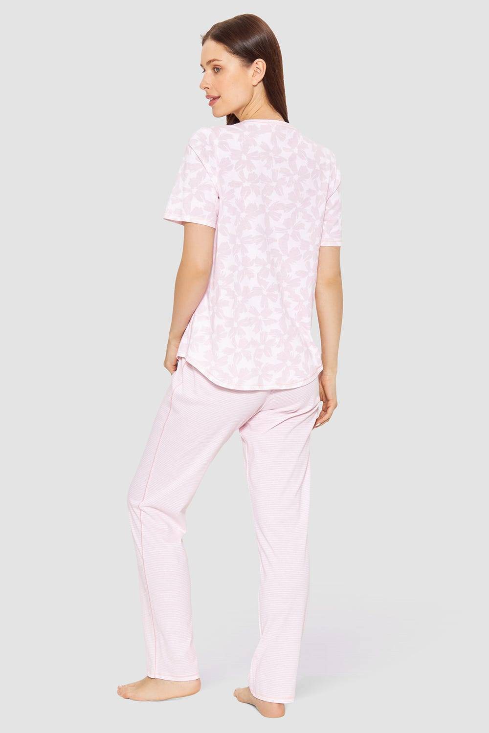 Rösch Pyjama im Muster-Mix Blumen Streifen Rosa 100% Baumwolle 50% Rabatt für begrenzte Zeit