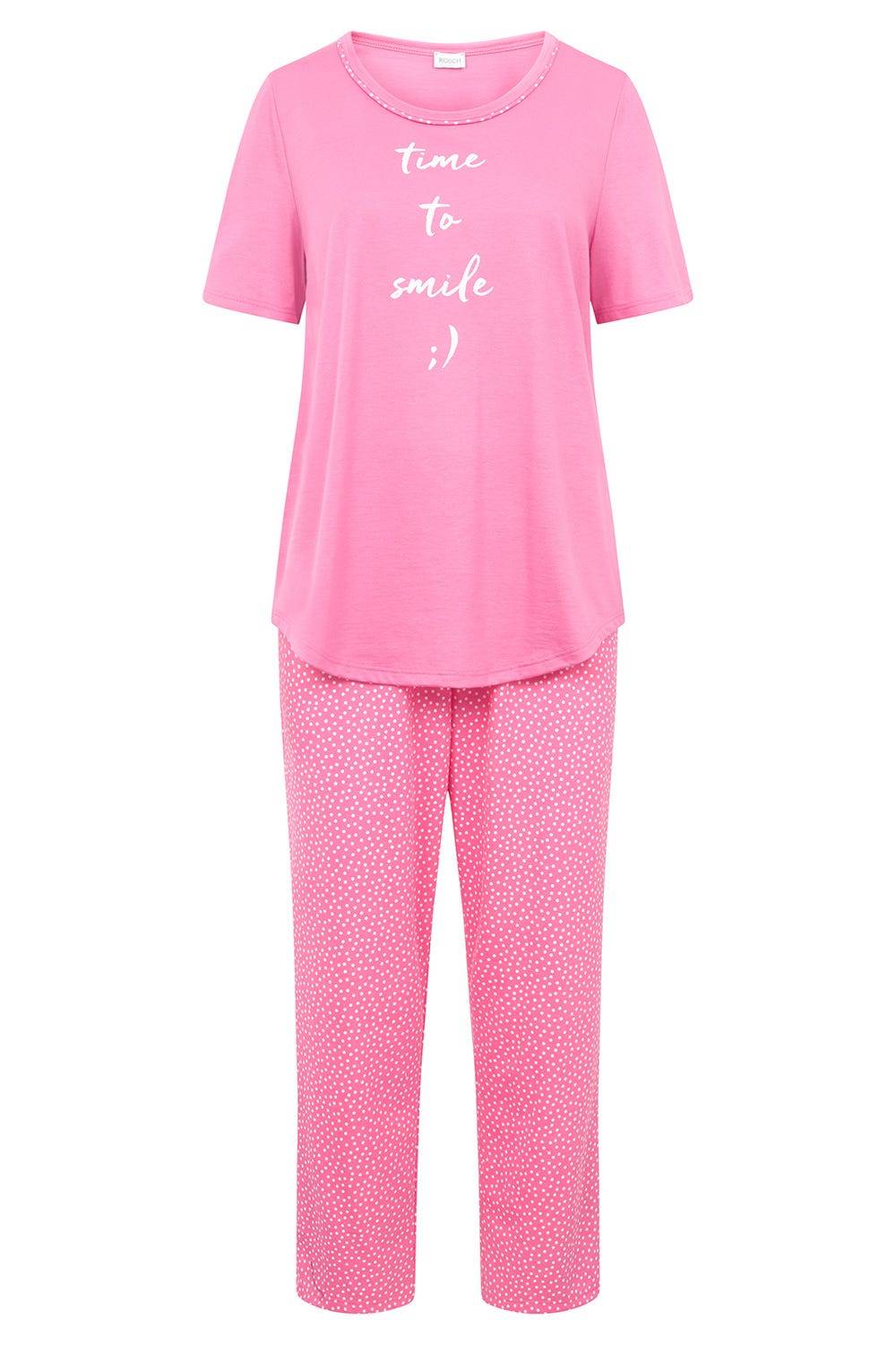Rösch Pyjama mit Statement-Print Tupfendruck Pink Baumwolle/Modal Verkauf