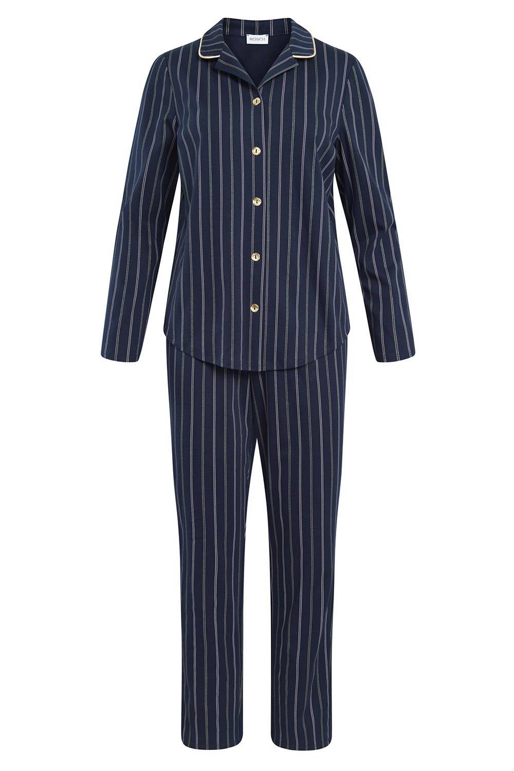 Rösch Pyjama im Nadelzug Dunkelblau Herrenhemdstil 100% Baumwolle Blitzverkäufe