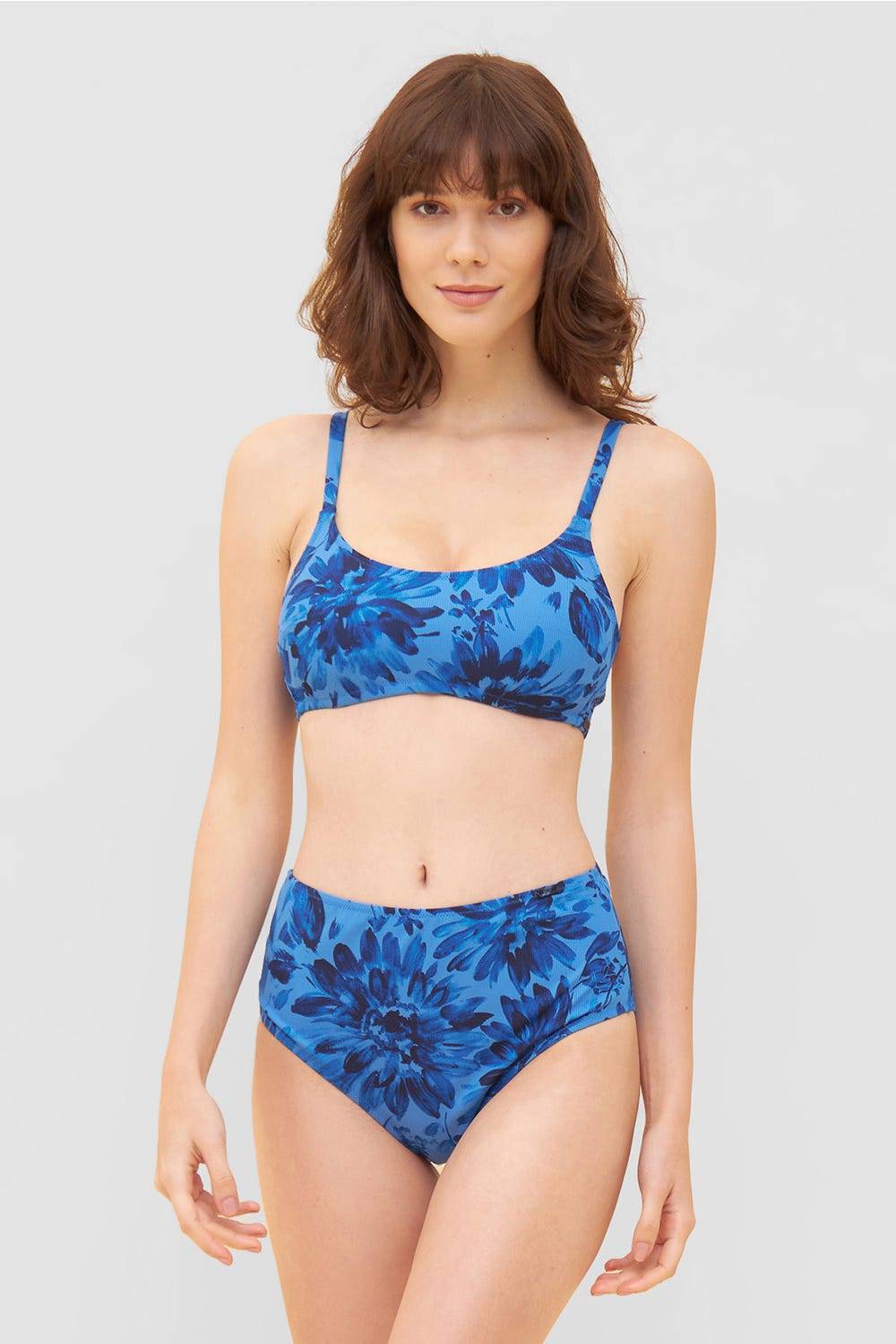Rösch Bikini Oberteil im blauen Blüten-Druck Bralette modern recyceltes Polyester/Elasthan Speichern exportieren