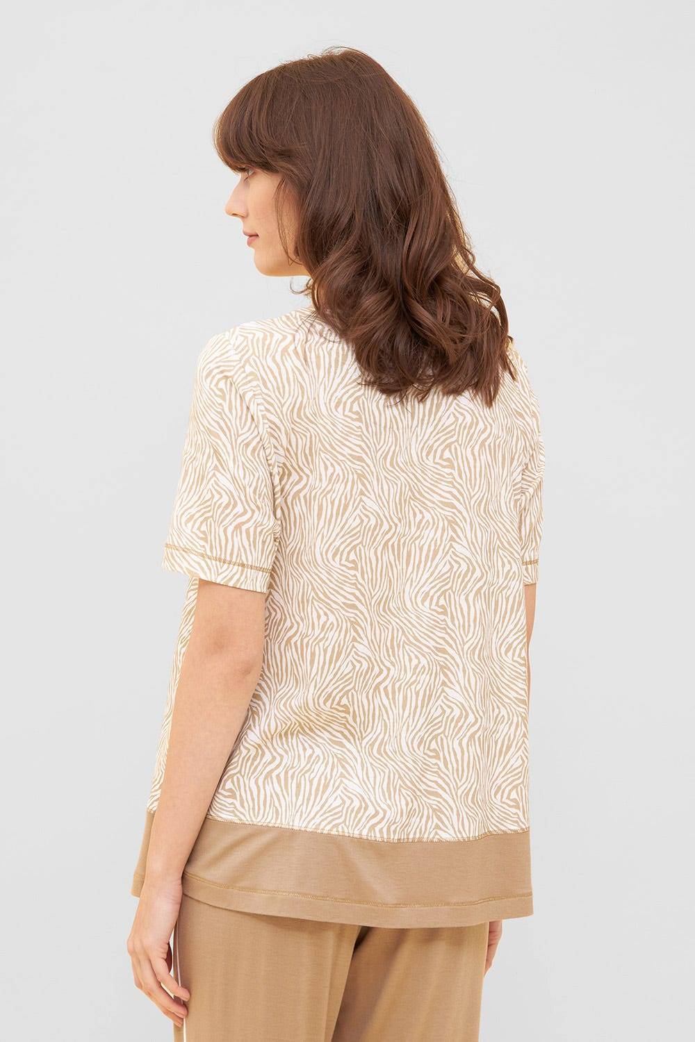 Rösch Shirt im Zebra-Druck Beige Ziernähte A-Linie Mix &amp; Match Baumwolle/Modal Neueste Stile