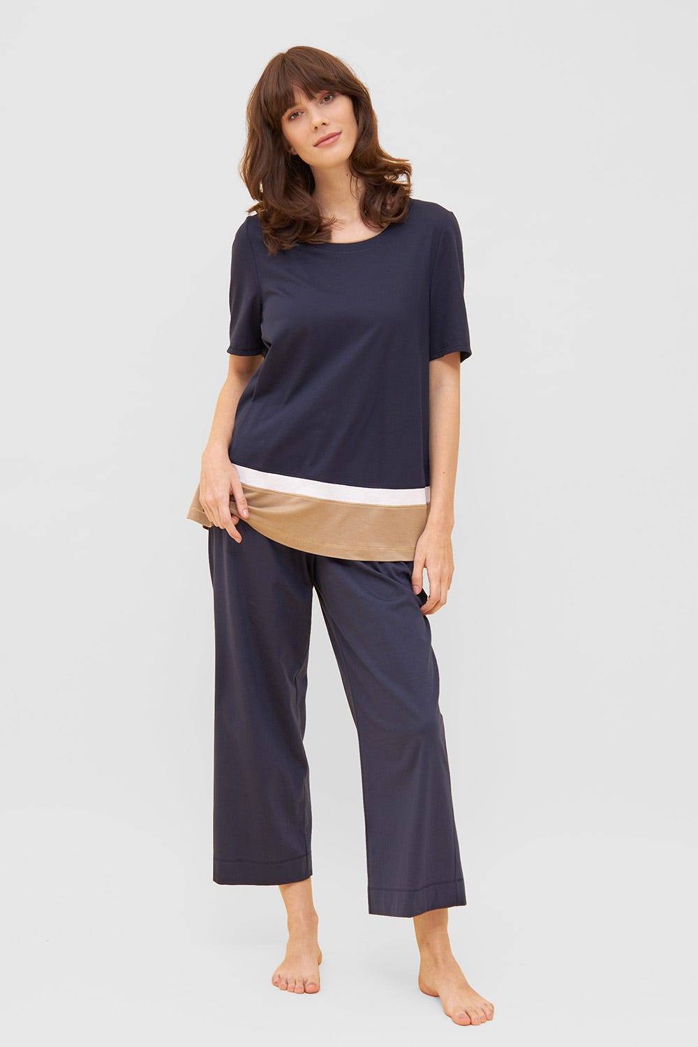 Rösch Shirt in Colorblocking-Optik Dunkelblau Beige Mix &amp; Match Baumwolle/Modal Letzte 2 Tage