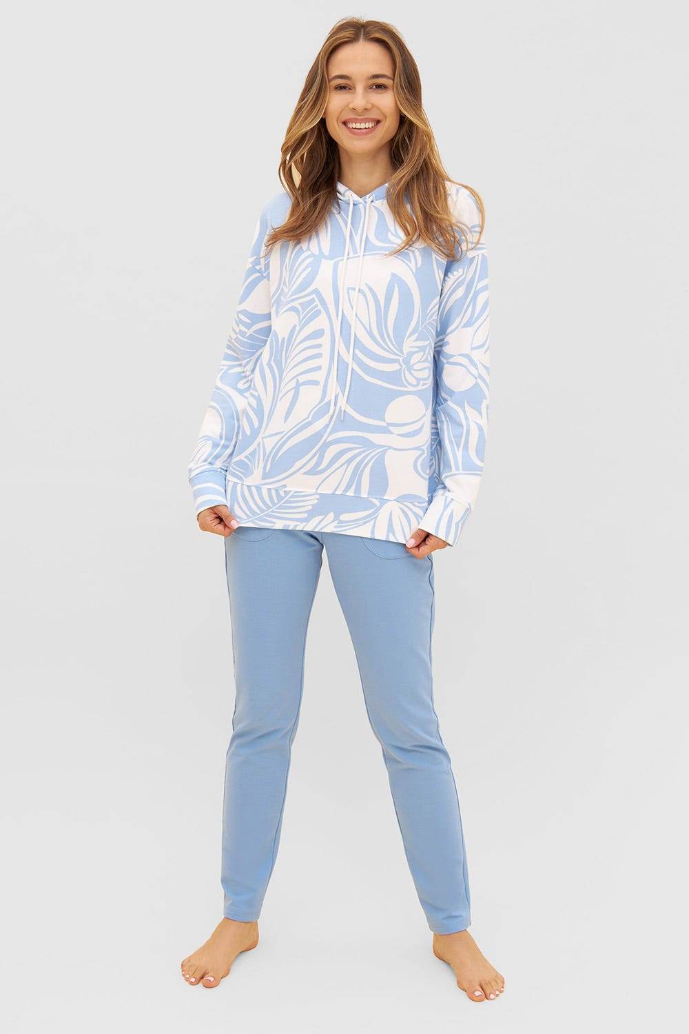 Rösch Hoodie im grafischen Druck Hellblau Kapuzenpullover Baumwolle/Elasthan Bis zu 65% Rabatt
