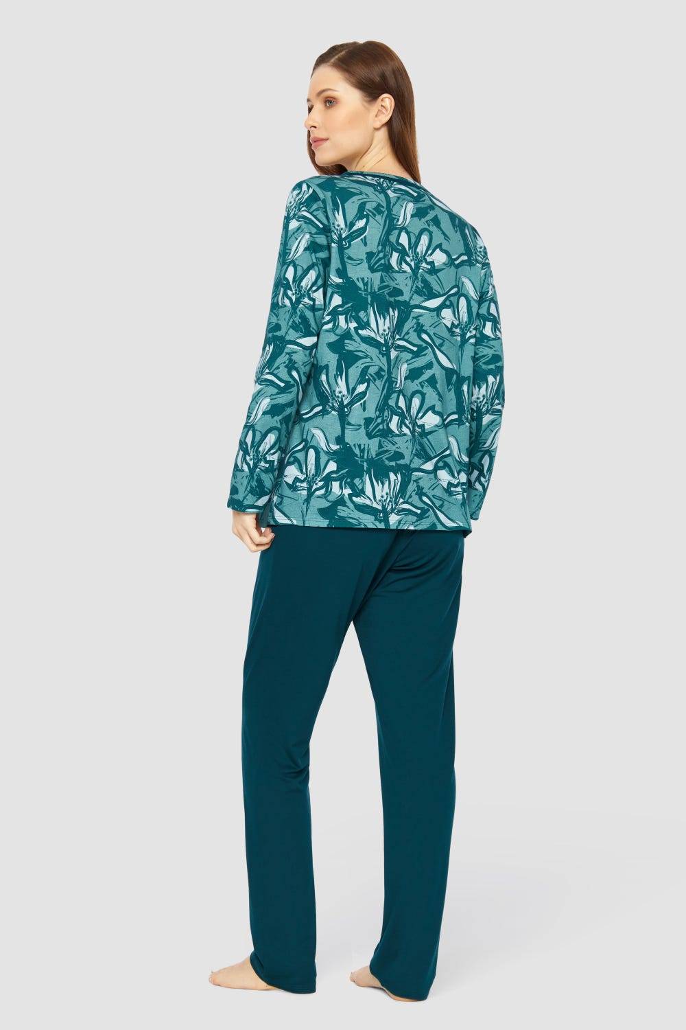 Rösch Pyjama mit Blumenmuster Petrol 100% Baumwolle Speichern exportieren