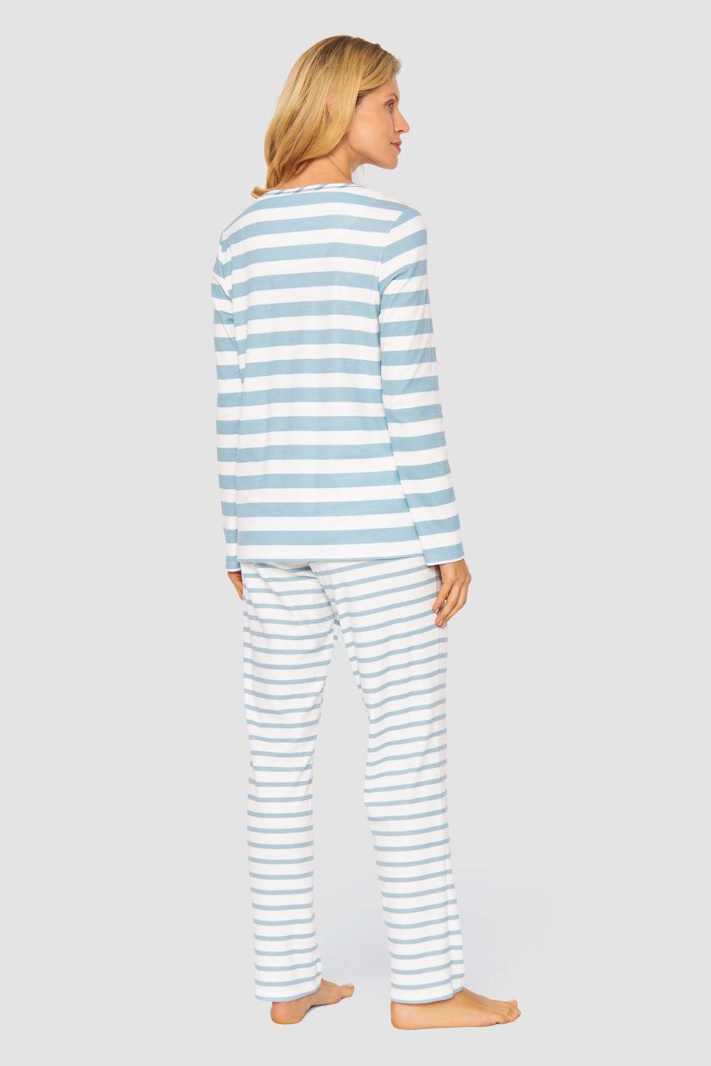 Rösch Pyjama im Ringel-Mustermix angerauht Hellblau 100% Baumwolle Outlet
