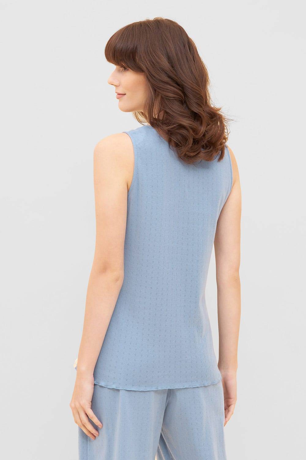 Rösch Pyjama-Top aus Ajour Feinstrick Hellblau Ärmellos Mix &amp; Match 100% Baumwolle im Angebot