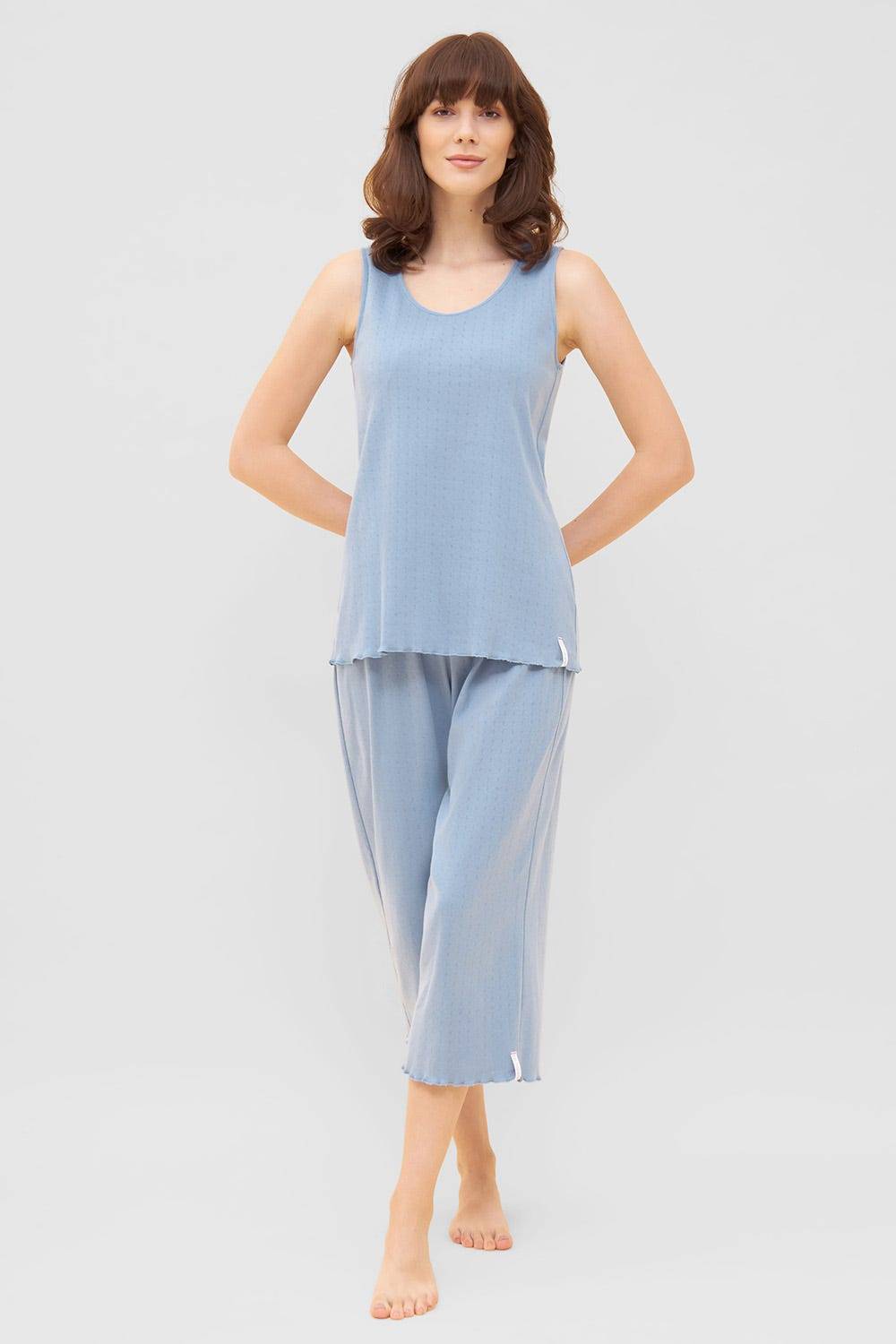Rösch Pyjama-Hose aus Ajour Feinstrick Hellblau Mix &amp; Match 100% Baumwolle Schlussverkauf