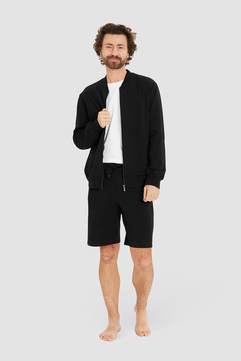Rösch Herren Loungehose kurz mit Biese Jogginghose Lässig Materialmix Exklusivangebot
