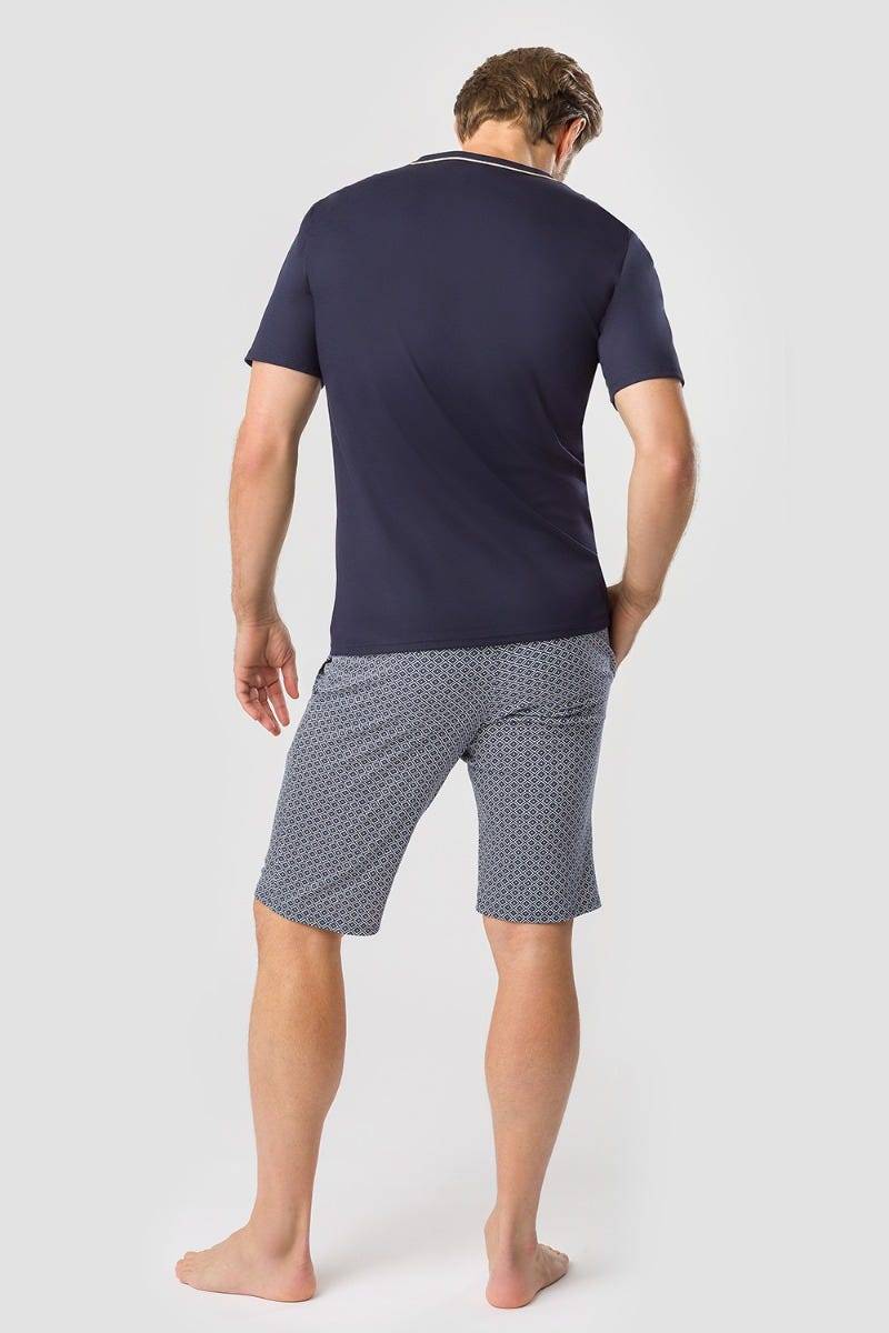 Rösch Herren Kurzer Pyjama mit Minimalprint Blau Bermuda 100% Baumwolle Cyber Monday