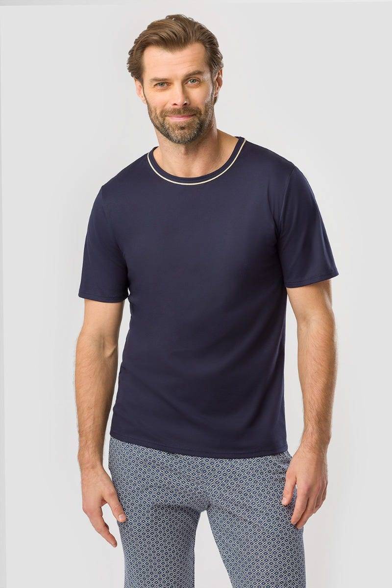 Rösch Herren Kurzer Pyjama mit Minimalprint Blau Bermuda 100% Baumwolle Cyber Monday