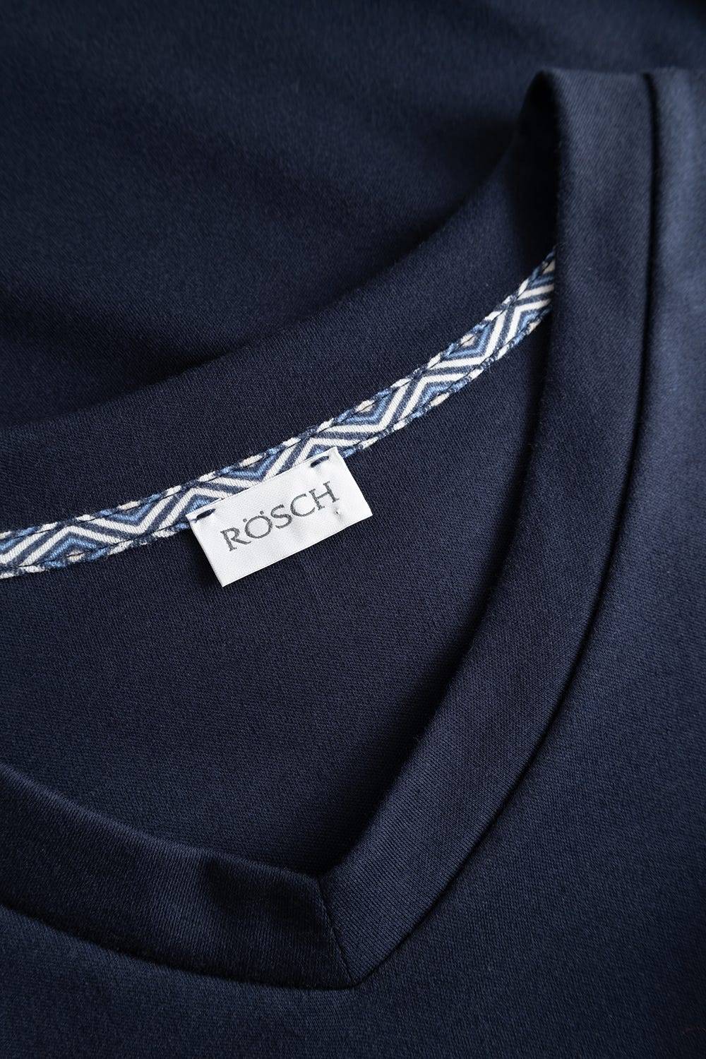 Rösch Herren Kurzer Pyjama mit Minimalprint Blau Bermuda V-Ausschnitt 100% Baumwolle Weihnachtsangebot