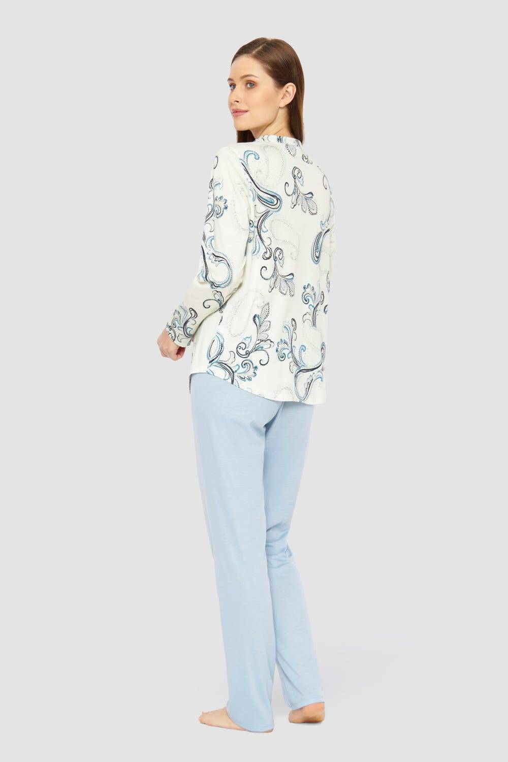 Rösch Pyjama mit Paisleydruck Hellblau Baumwolle/Modal Lagerräumung