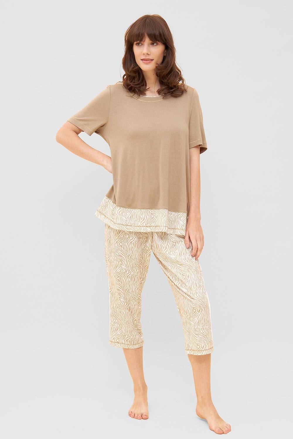 Rösch Hose im Zebra-Druck Beige Paspel Ziernähte Mix &amp; Match Baumwolle/Modal Neueste Mode