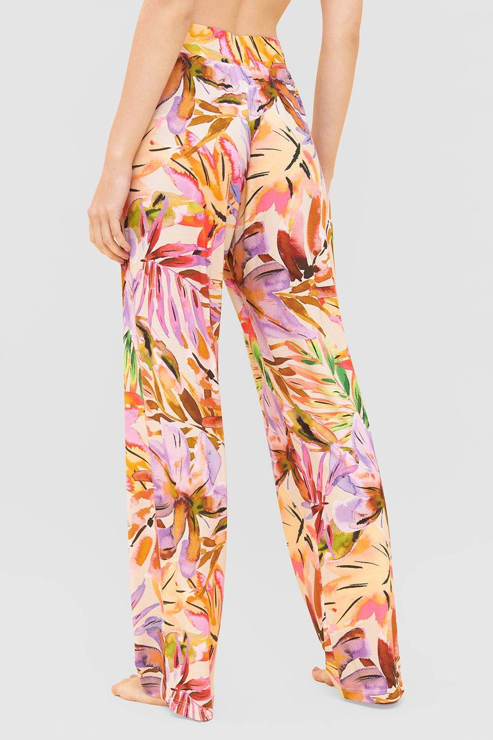 Rösch Lange Hose im fröhlichen Blätter-Druck Sommer Bunt Viskose/Elasthan Exklusive Angebote