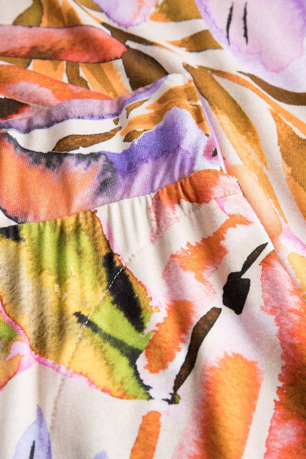 Rösch Lange Hose im fröhlichen Blätter-Druck Sommer Bunt Viskose/Elasthan Exklusive Angebote