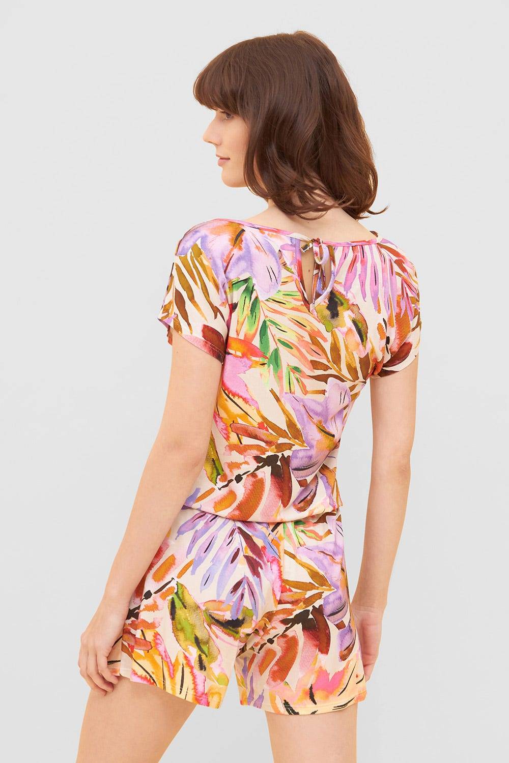 Rösch Jumpsuit im fröhlichen Blätter-Druck Bunt Shorts Sommer Viskose/Elasthan Große Rabatte