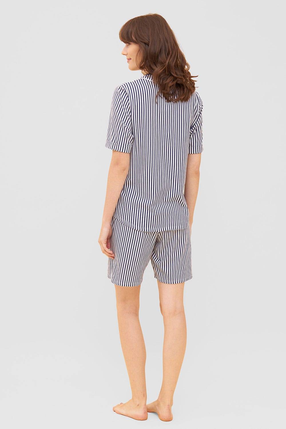 Rösch Pyjama im Streifendruck Herrenhemd-Stil Bermuda Knopfleiste 100% Baumwolle Wochenangebot
