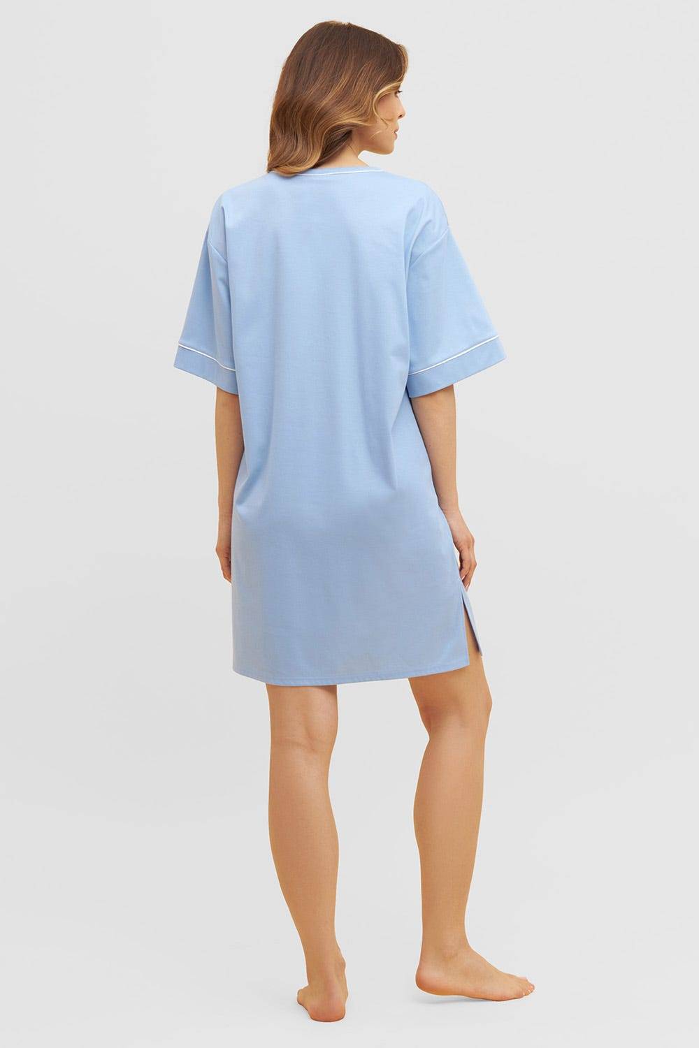 Rösch Nachthemd im Kimono-Stil Paspeln Halbarm 100% Baumwolle Kostenlose Rückgabe