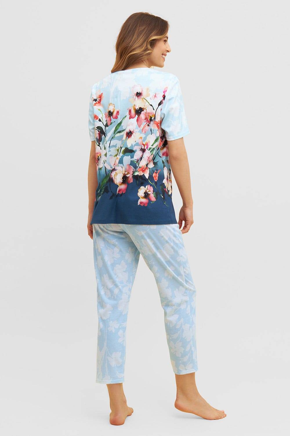 Rösch Pyjama mit platziertem Druck 7/8-Hose Kurzarm Baumwolle/Modal Letzter Tag