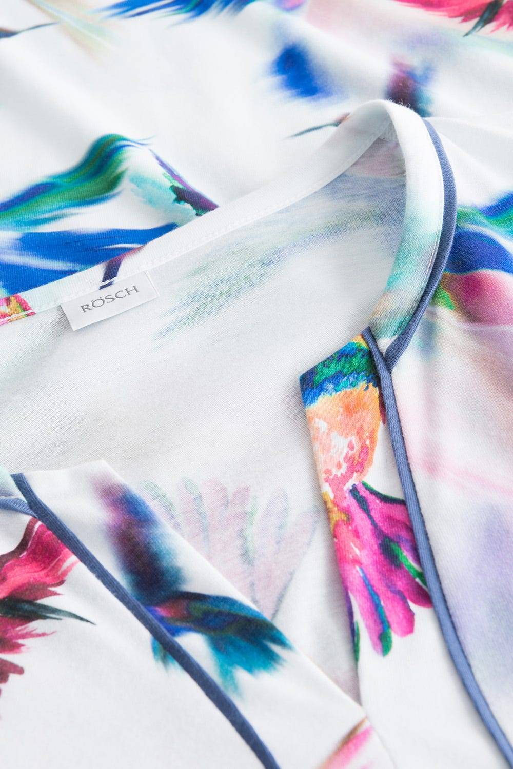 Rösch Nachtkleid im Vogel-Druck Kimono Paspeln Halbarm Maxi-Länge 100% Baumwolle Zeitbegrenzte Promotion