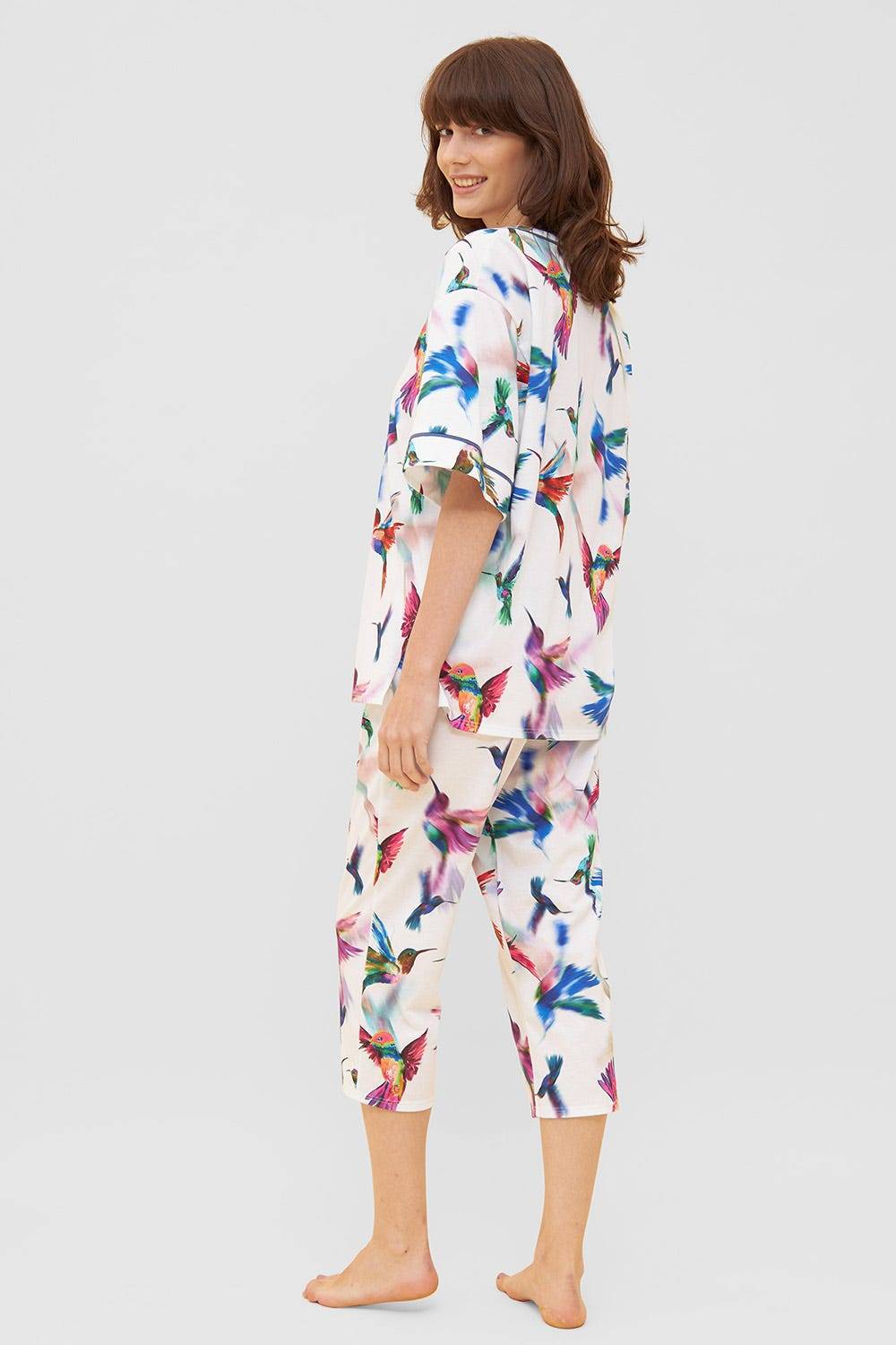 Rösch Pyjama im Vogel-Druck Kimono Paspeln Halbarm 100% Baumwolle Bis zu 50% Rabatt