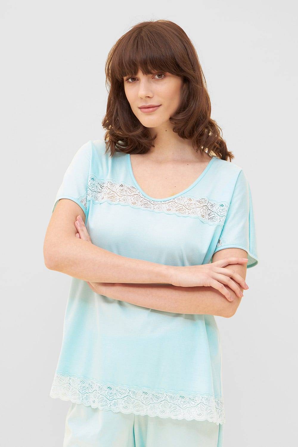 Rösch Pyjama mit feinen Spitzendetails Uni Elegant 100% Baumwolle Bis zu 60% Rabatt