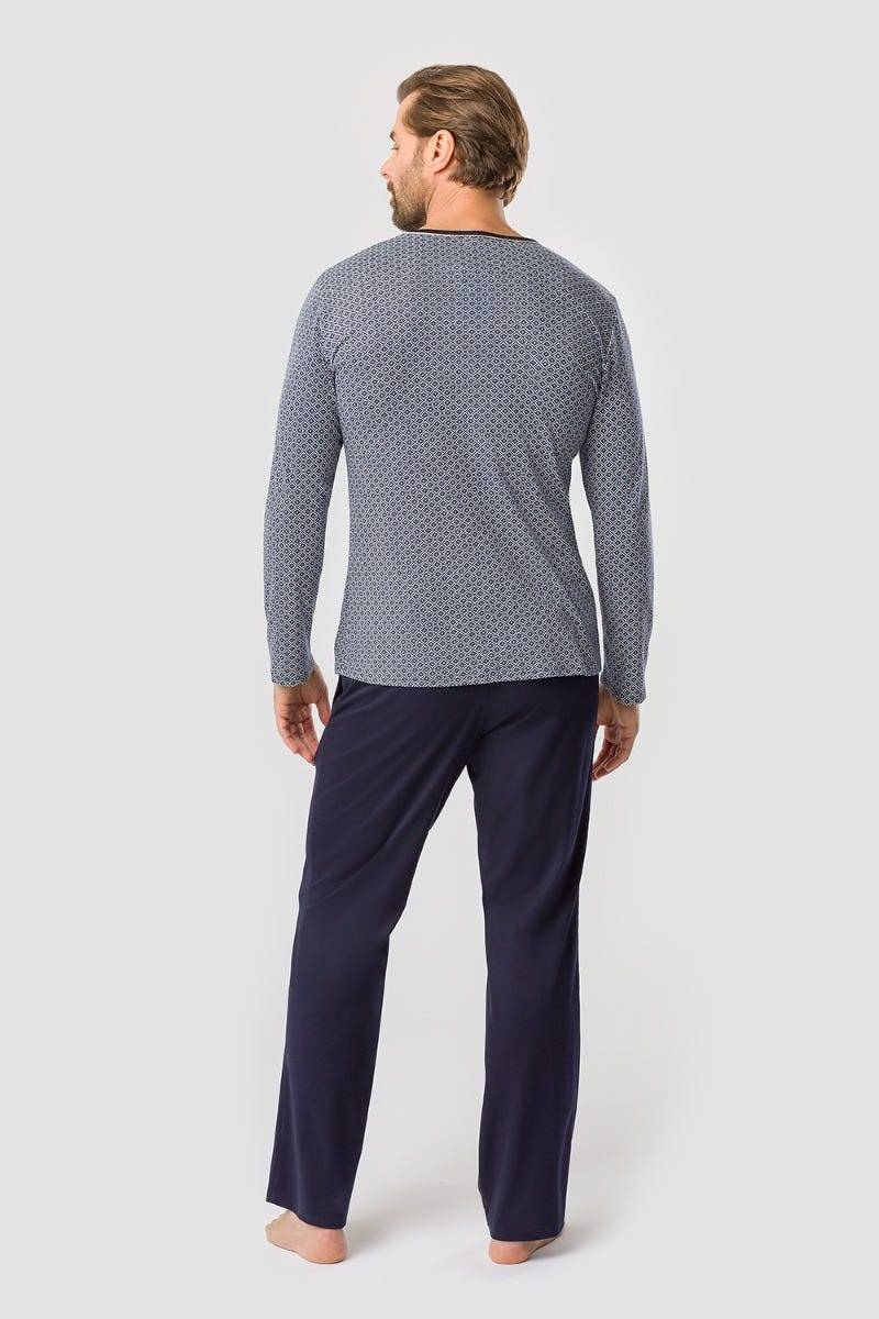 Rösch Herren Pyjama mit Minimalprint Blau Klassisch 100% Baumwolle Nur für heute