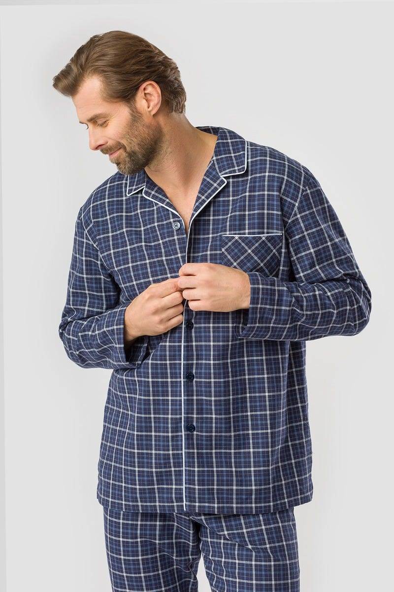 Rösch Herren Pyjama im Web-Karo Klassisch Paspeln 100% Baumwolle Vierteljährliche Förderung