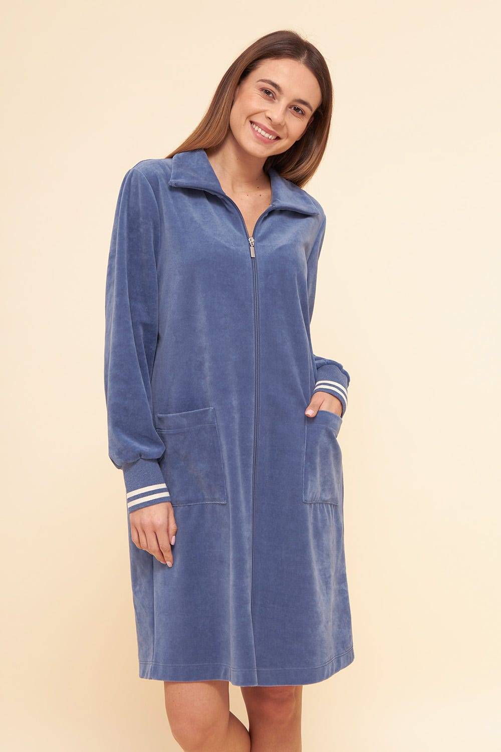 Rösch Morgenmantel aus Nicki Blouson-Style sportive Streifen Stickbündchen Baumwolle/Polyester 50% Rabatt mit kostenlosem Versand