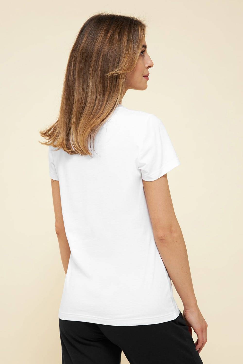 Rösch Basic T-Shirt Weiß Uni Stickereidetail Bio-Baumwolle/Elasthan thx Kostenloser Versand international