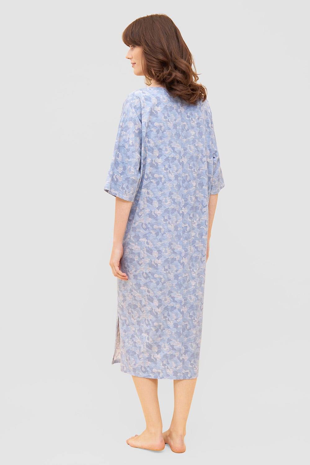 Rösch Nachtkleid im blauen Camouflage-Druck Halbarm Maxi-Länge Baumwolle/Elasthan 2025
