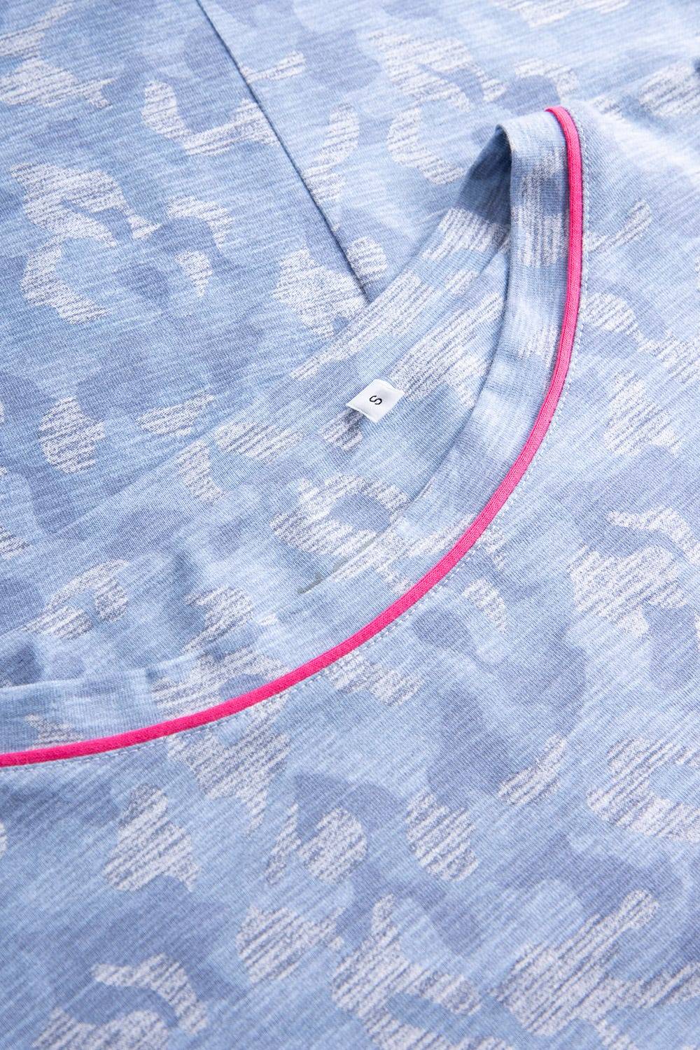 Rösch Nachtkleid im blauen Camouflage-Druck Halbarm Maxi-Länge Baumwolle/Elasthan 2025