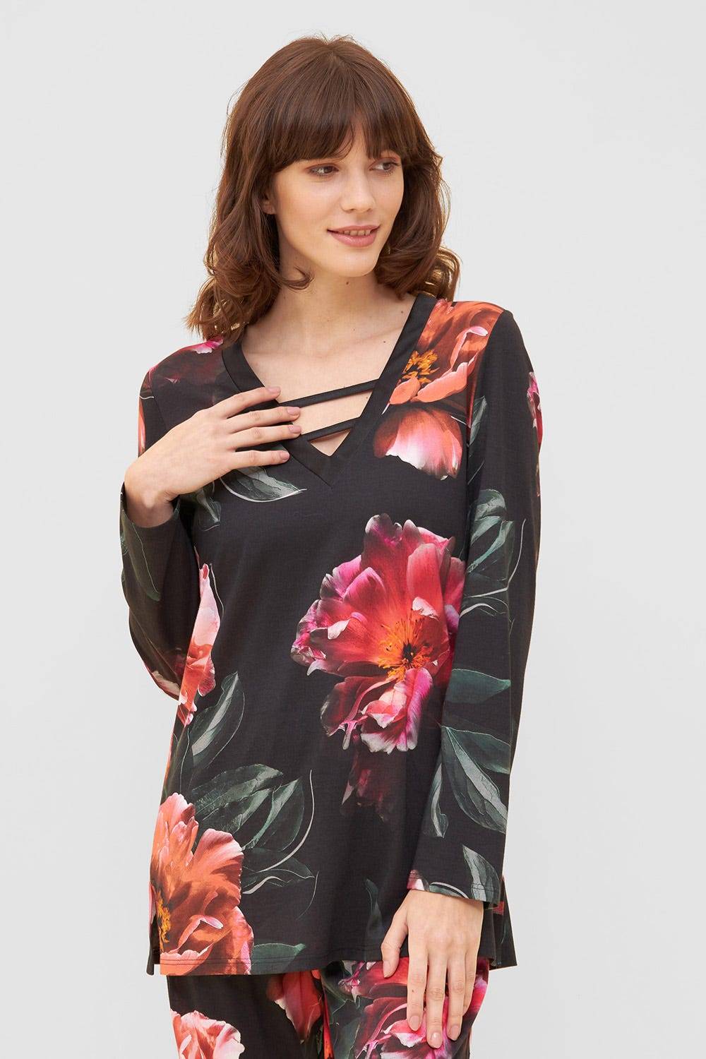 Rösch Pyjama im eleganten Blumendruck V-Ausschnitt Baumwolle/Modal Angebote