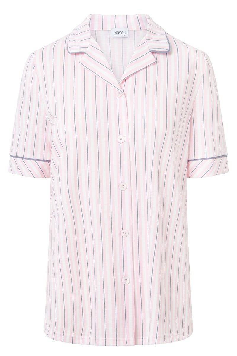 Rösch Basic Pyjamashirt Kurzarm im Streifendruck Herrenhemdstil Blitzverkäufe